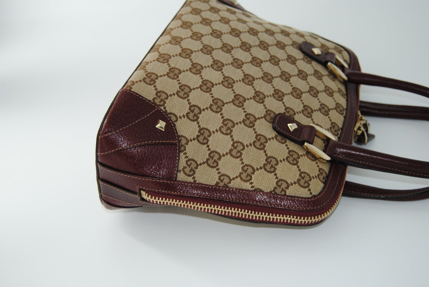 Gucci Monogram Medium Horsebit Burgundy
