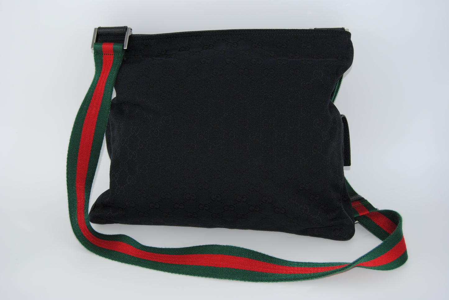 Gucci Monogram Web Medium Double Pocket Messenger Bag Black