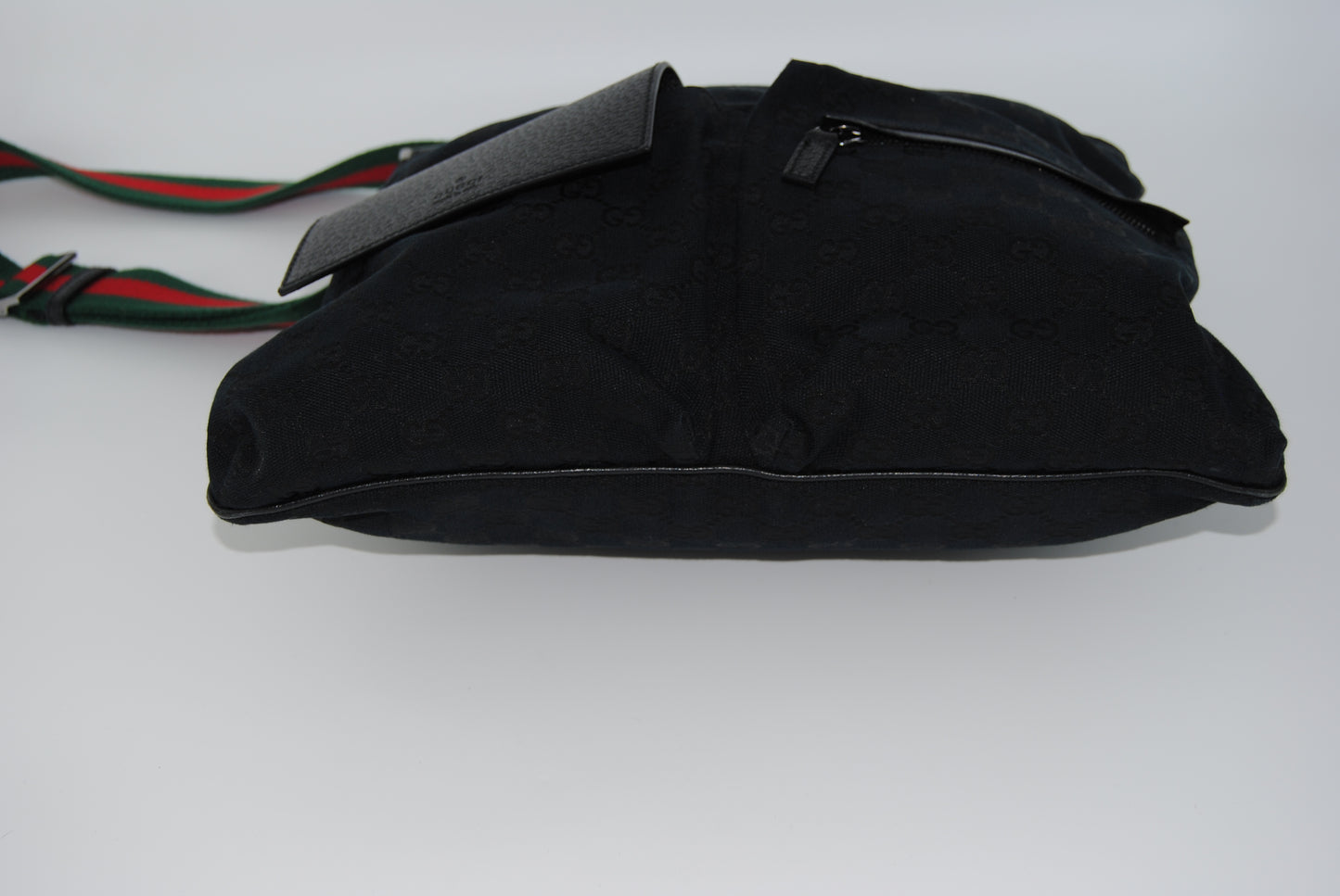 Gucci Monogram Web Medium Double Pocket Messenger Bag Black