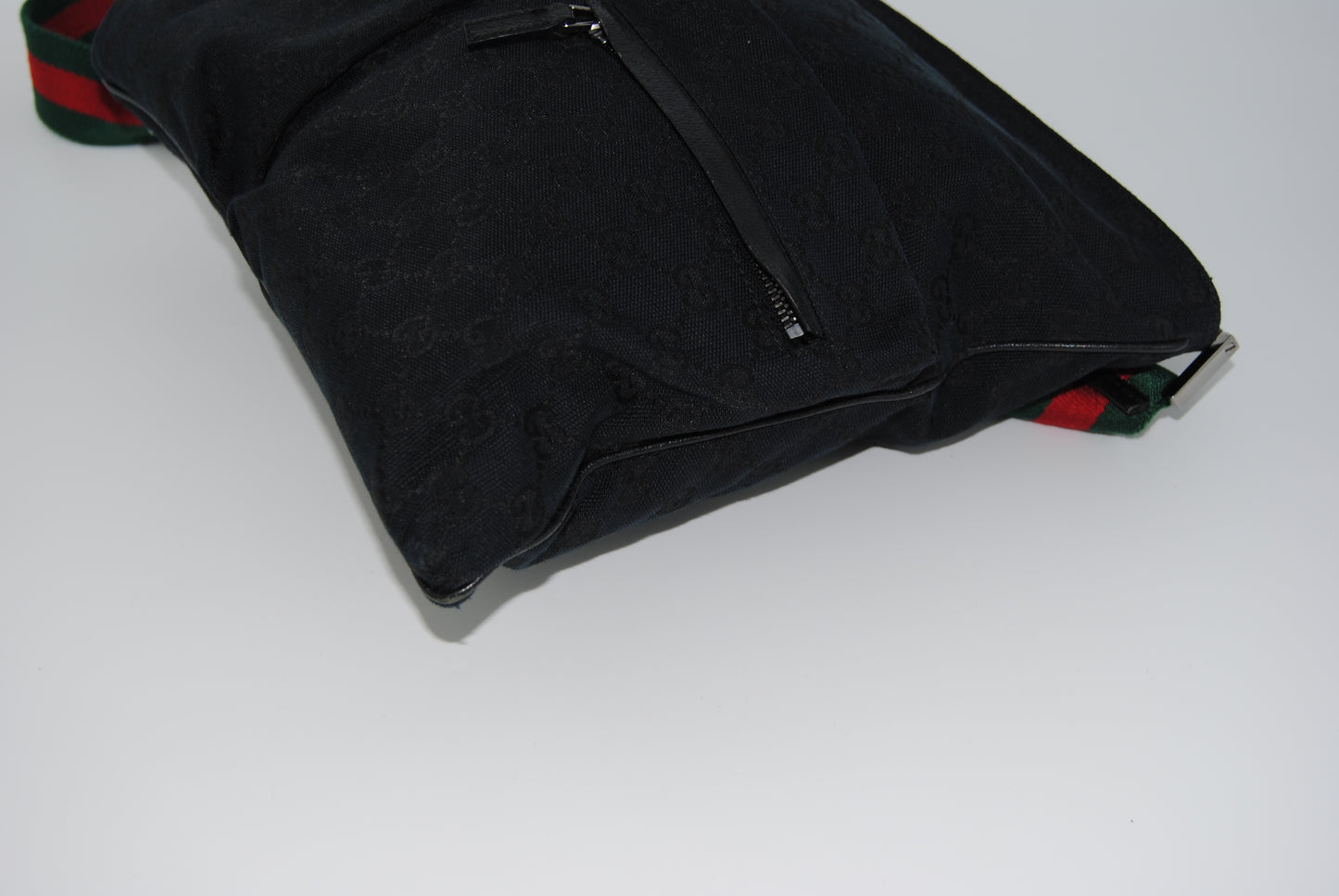 Gucci Monogram Web Medium Double Pocket Messenger Bag Black