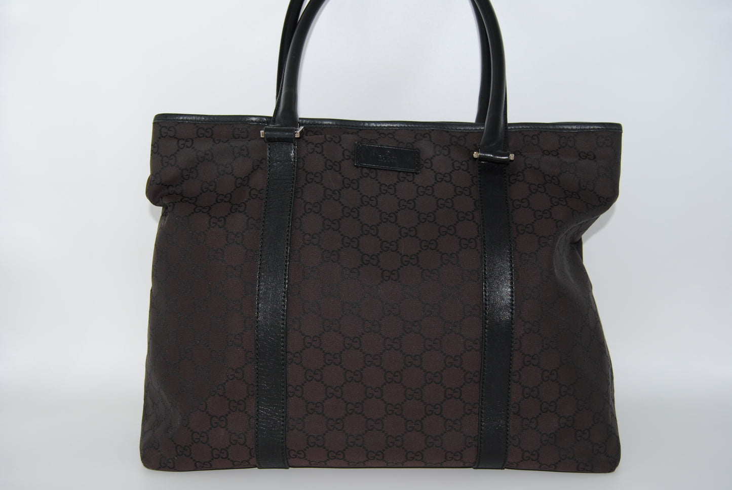 Gucci GG Canvas Dark Brown Outlet Nylon Leather Tote