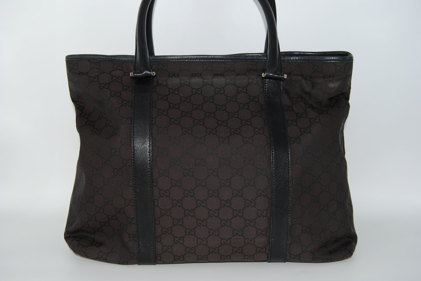 Gucci GG Canvas Dark Brown Outlet Nylon Leather Tote