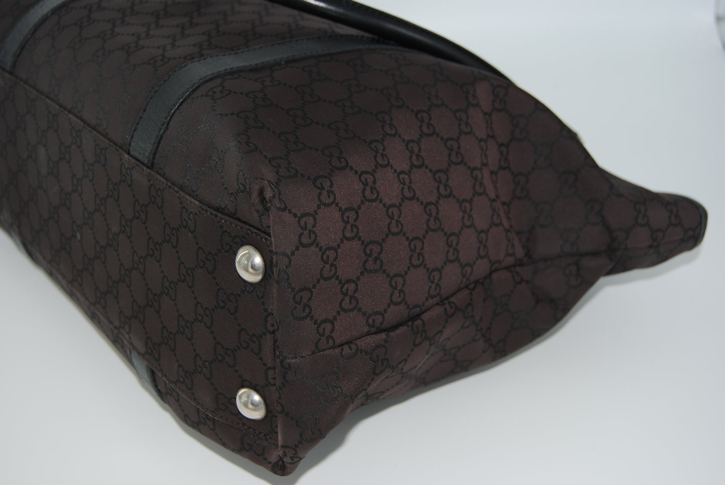 Gucci GG Canvas Dark Brown Outlet Nylon Leather Tote