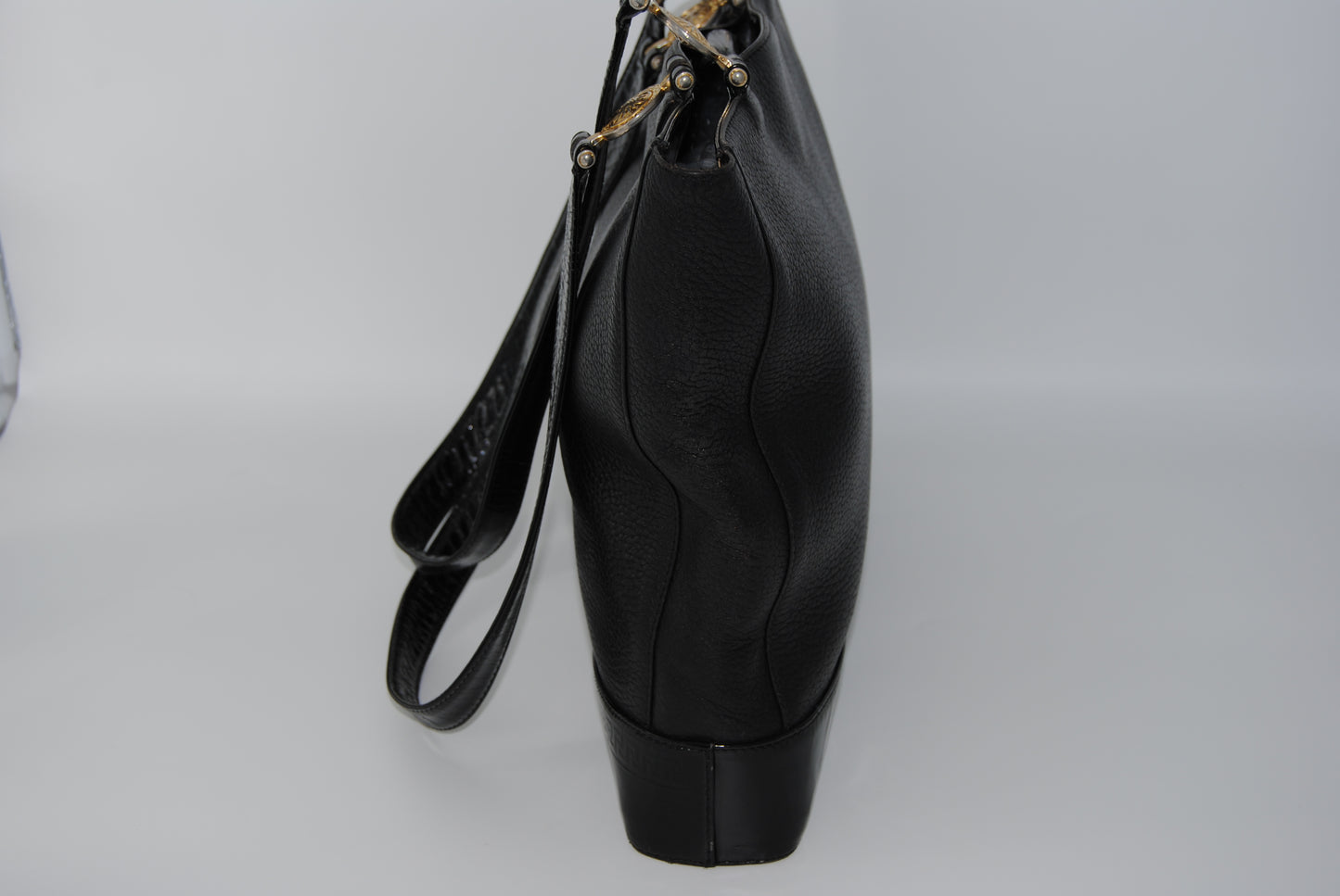 Gianni Versace Medusa Black Exquisite Leather Patent Handles