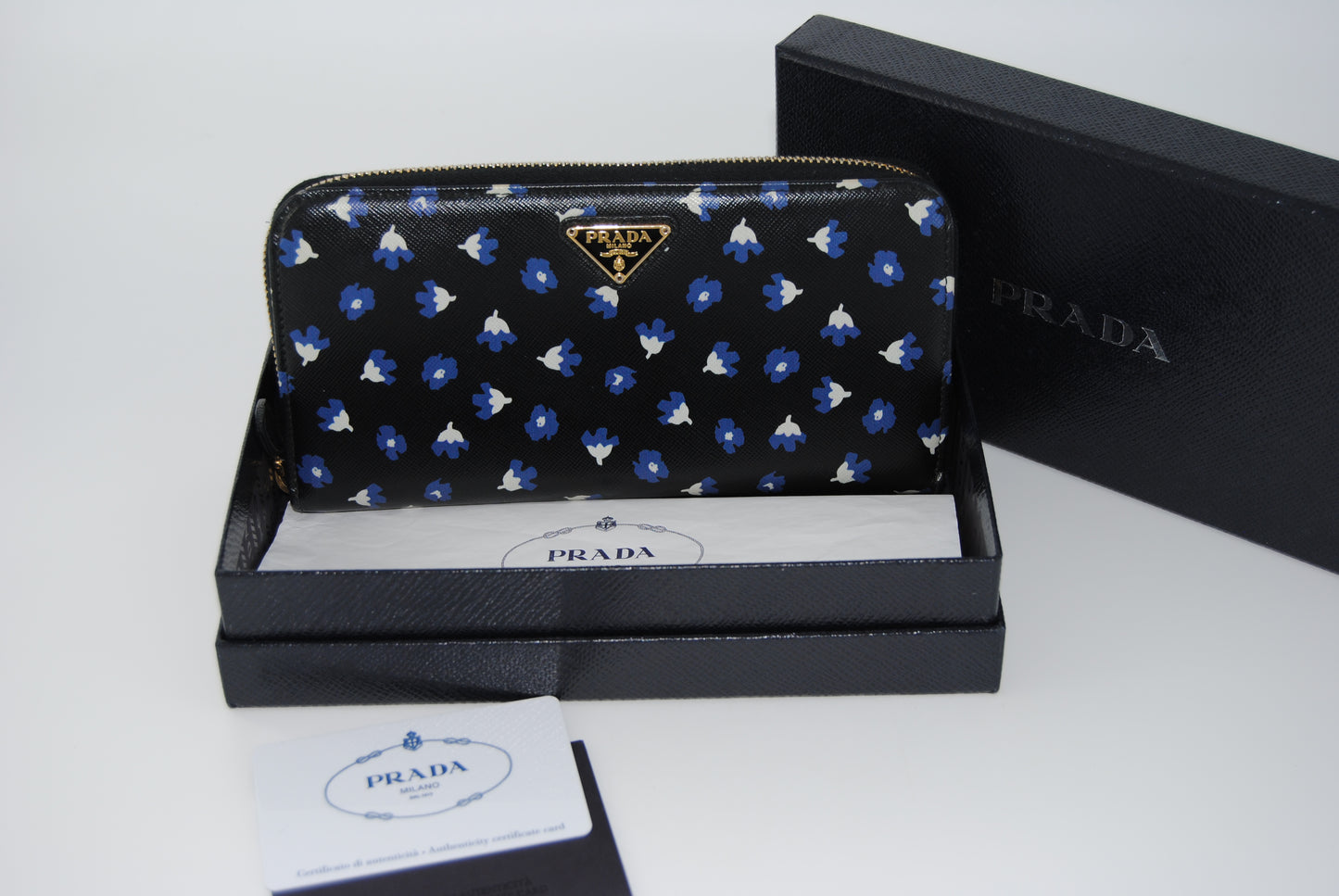 Prada Saffiano Floral Black Pre Owned