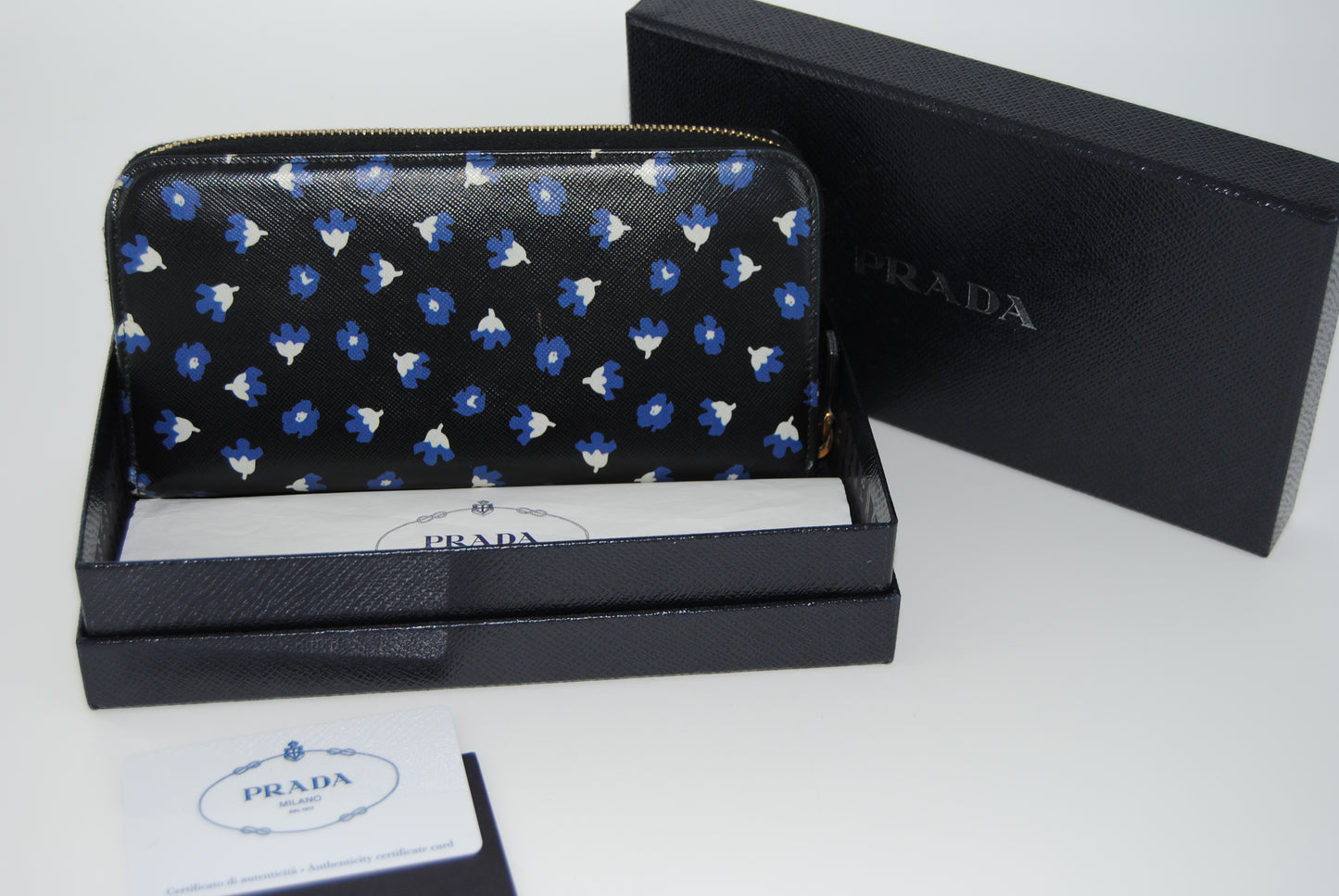 Prada Saffiano Floral Black Pre Owned