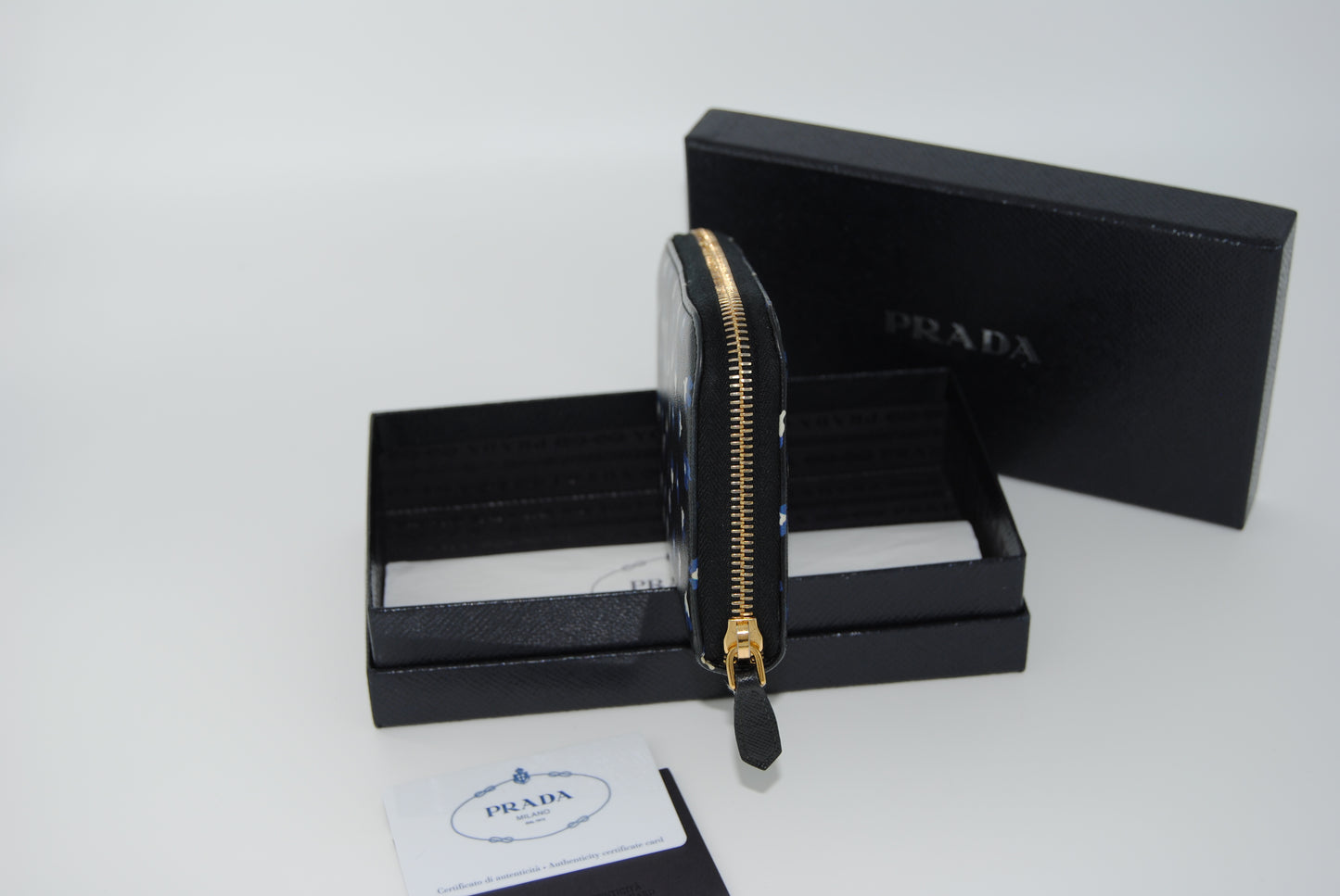Prada Saffiano Floral Black Pre Owned