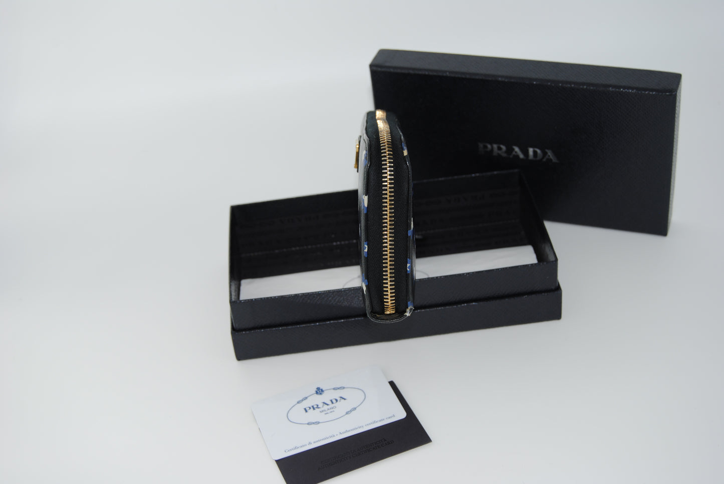 Prada Saffiano Floral Black Pre Owned