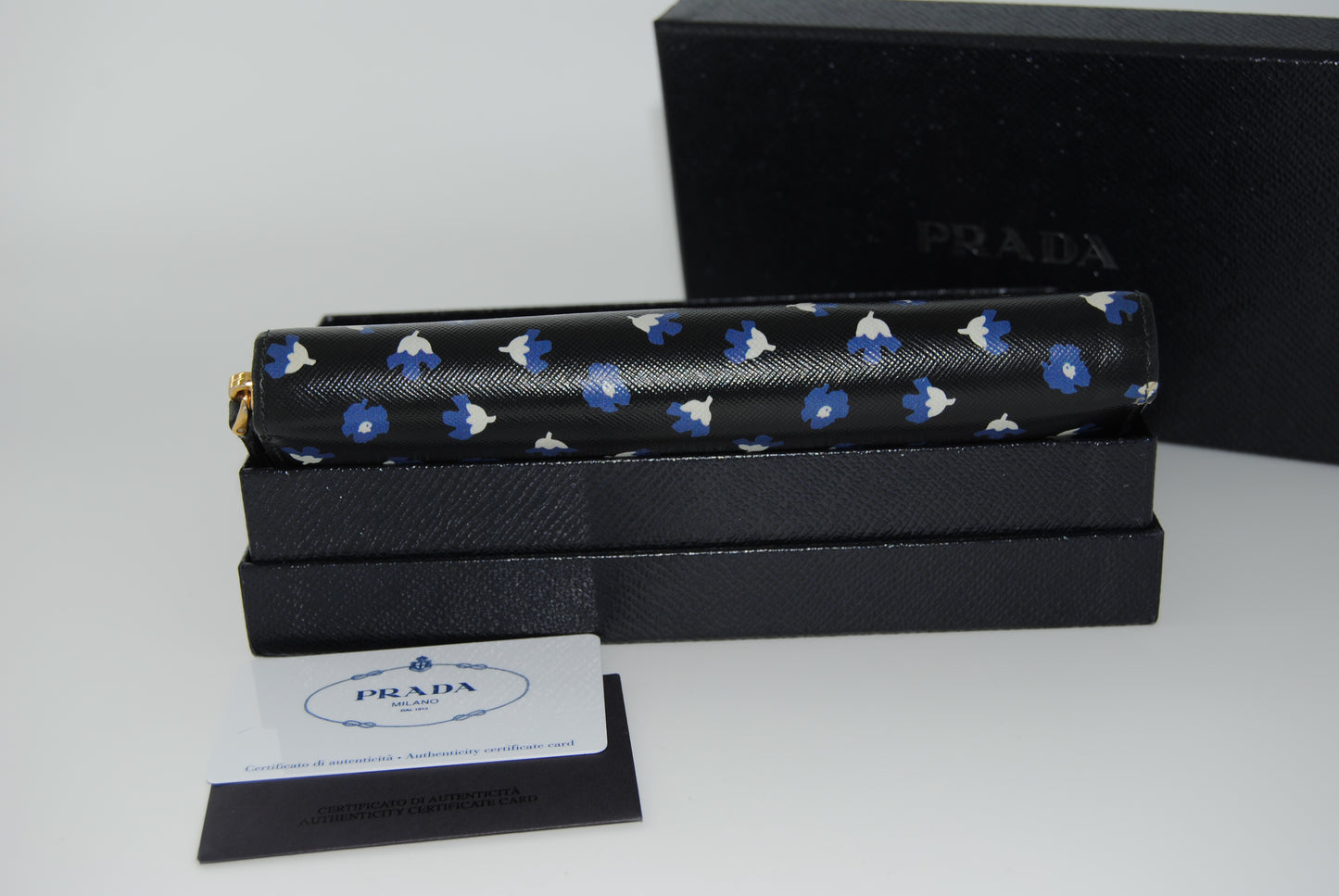 Prada Saffiano Floral Black Pre Owned