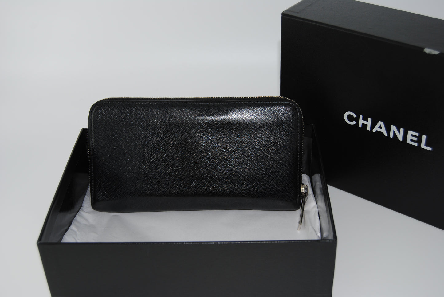 Chanel Long Wallet Leather Black Zip Around