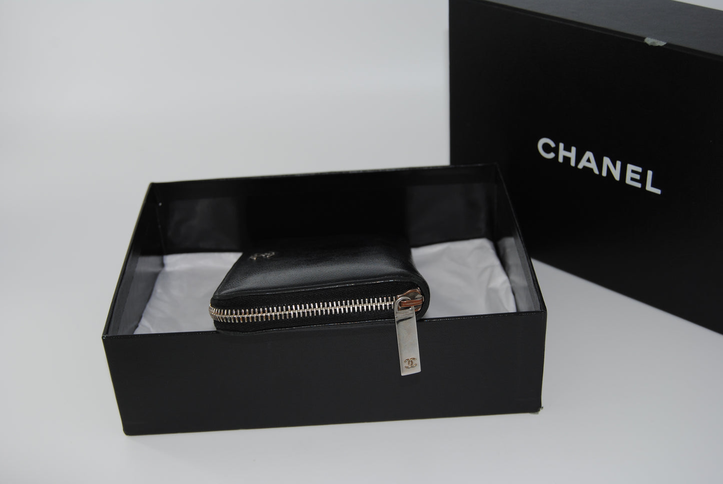 Chanel Long Wallet Leather Black Zip Around