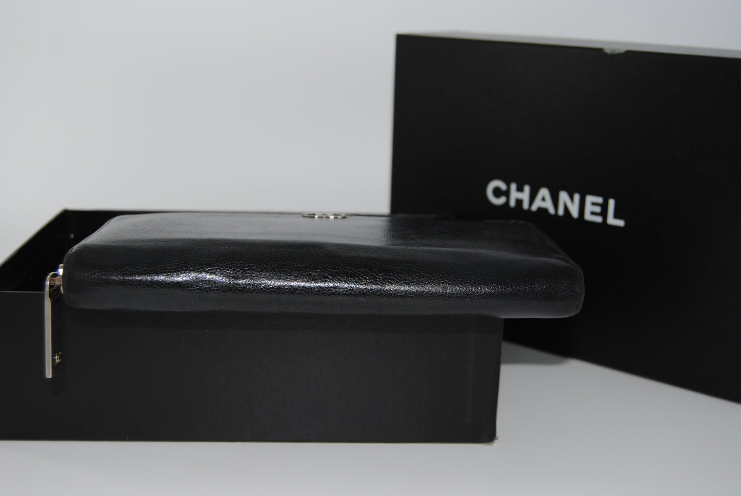 Chanel Long Wallet Leather Black Zip Around