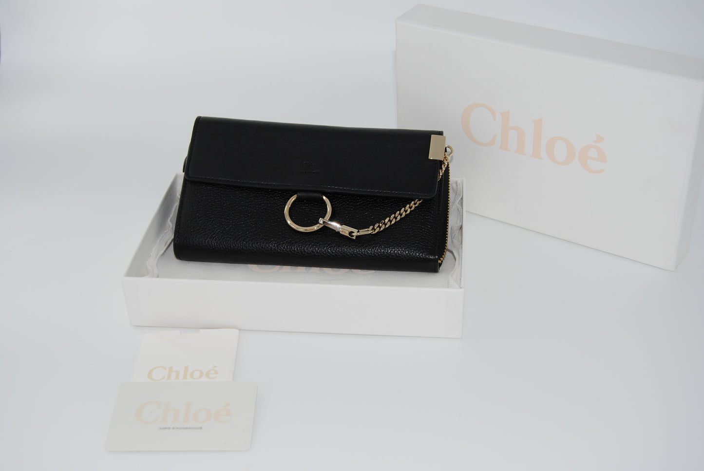 Chloe Faye Leather Wallet Black Pre Owned