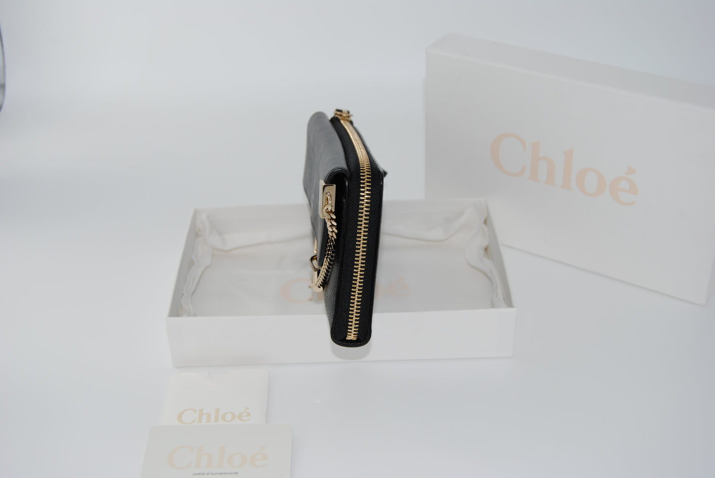 Chloe Faye Leather Wallet Black Pre Owned