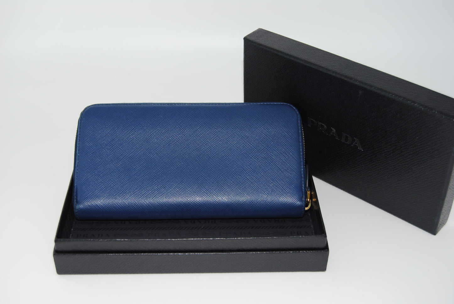 Prada Saffiano Ribbon Wallet Blue Pre Owned