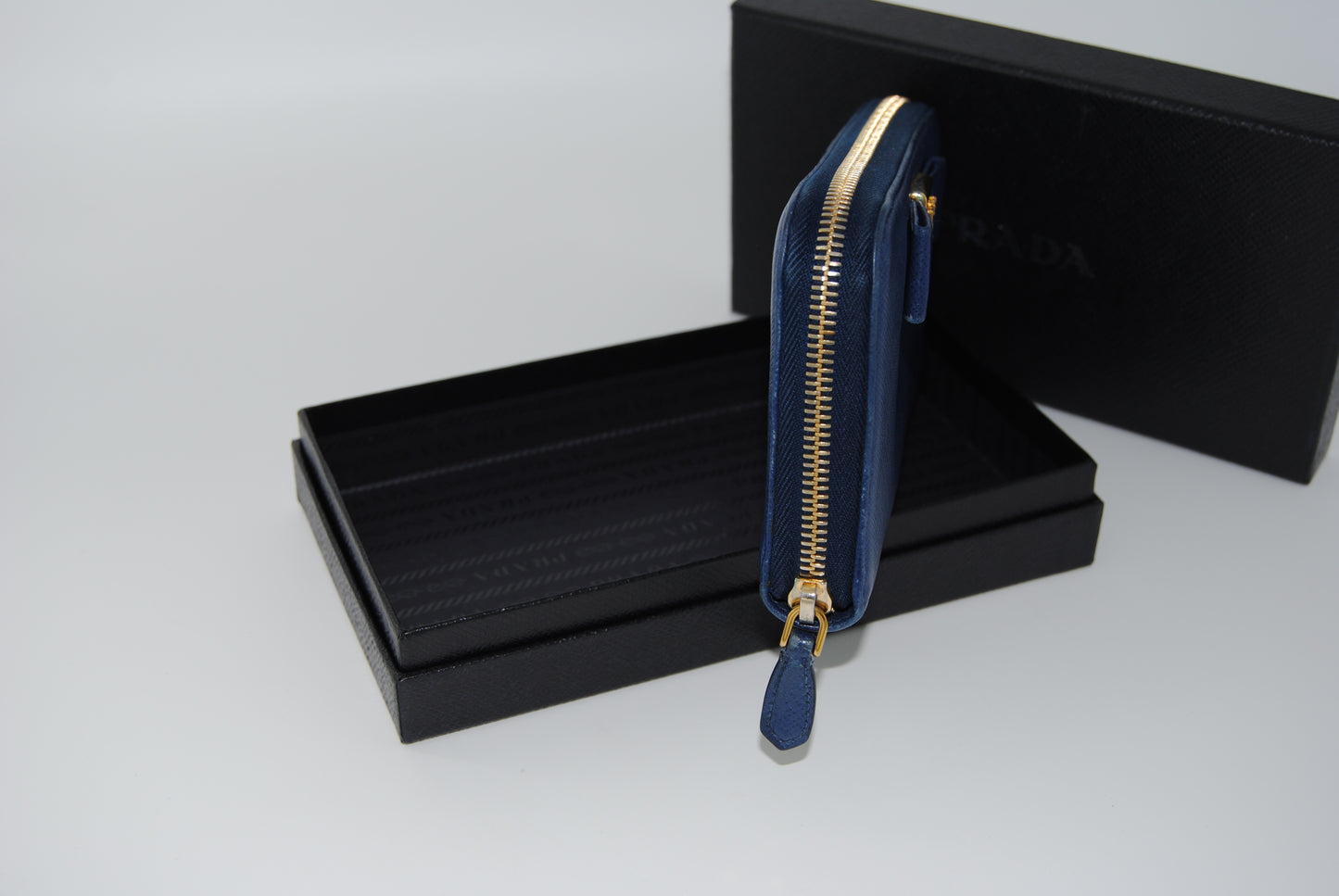 Prada Saffiano Ribbon Wallet Blue Pre Owned