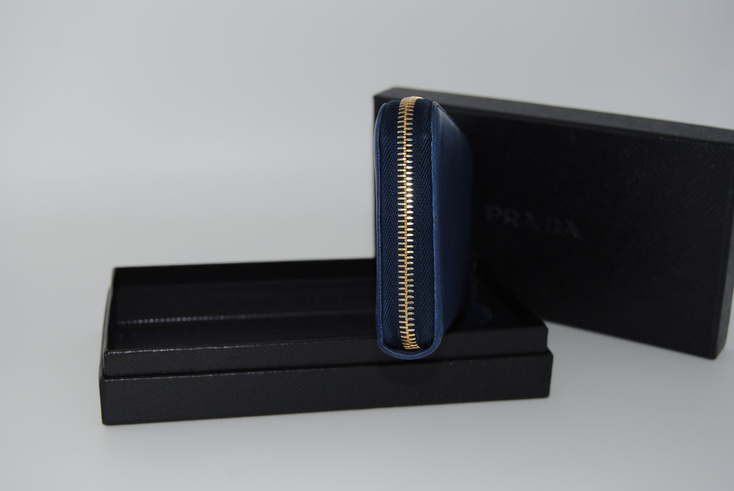 Prada Saffiano Ribbon Wallet Blue Pre Owned