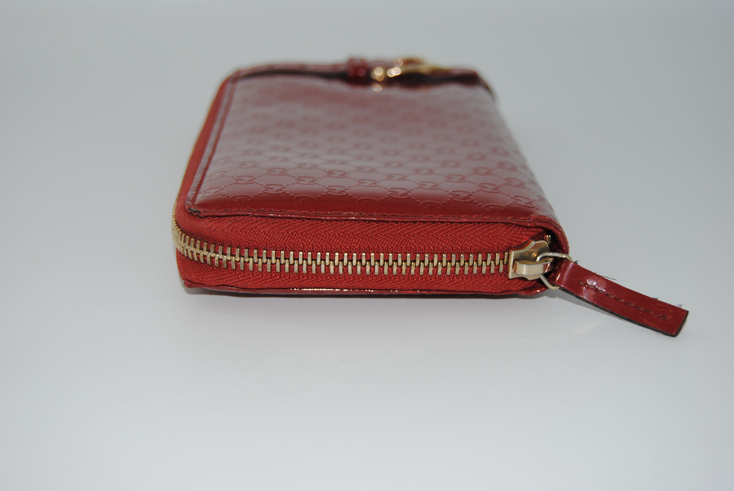Gucci RED Microguccissima Patent Leather Zip Around Wallet