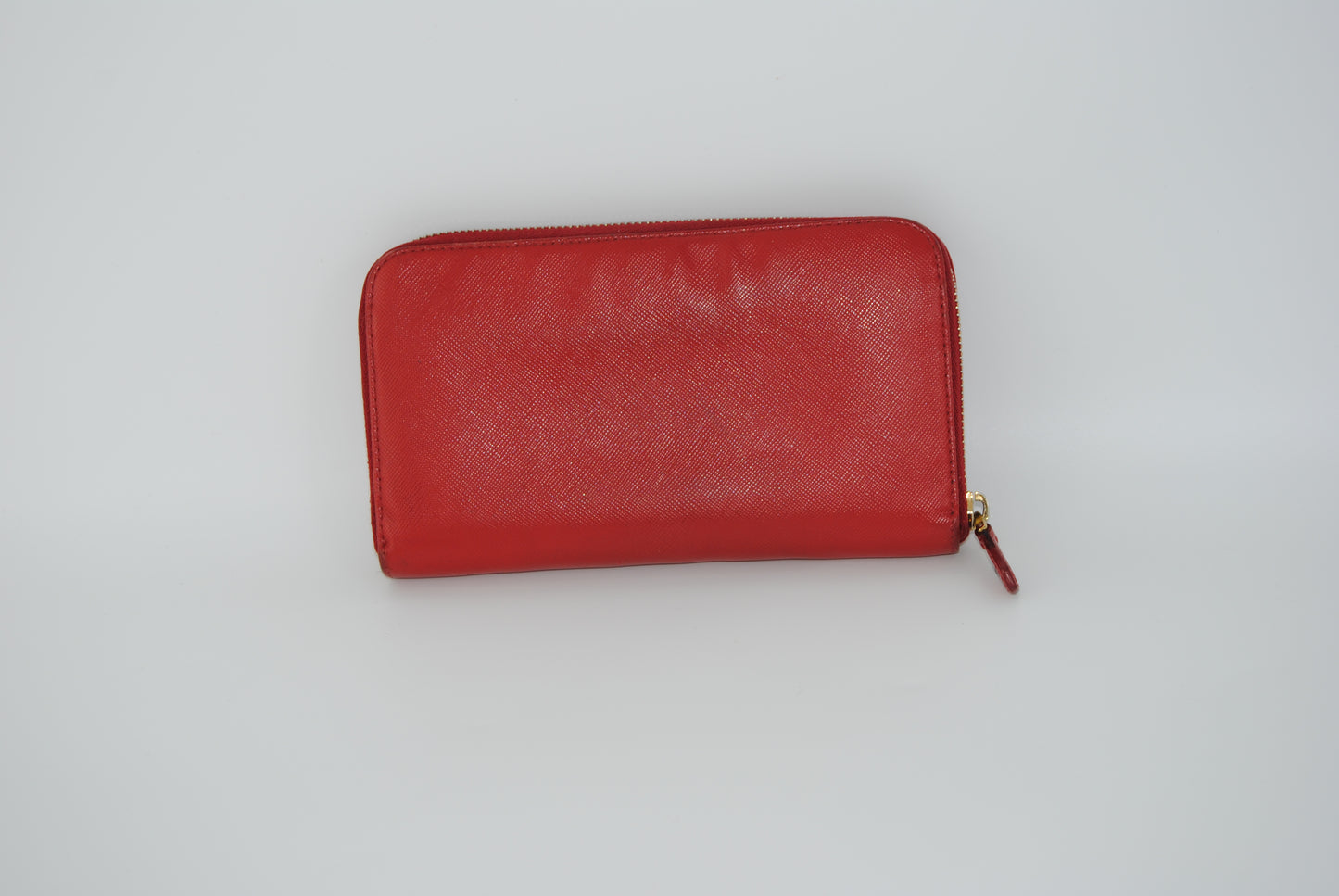 Prada Saffiano Metal Zip Around RED Pre Owned