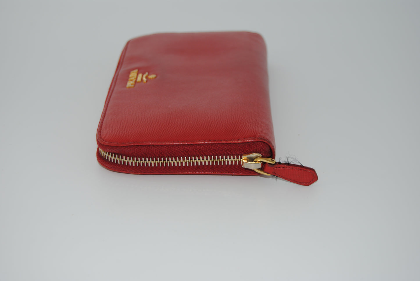 Prada Saffiano Metal Zip Around RED Pre Owned