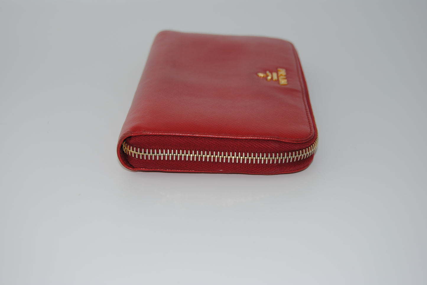 Prada Saffiano Metal Zip Around RED Pre Owned