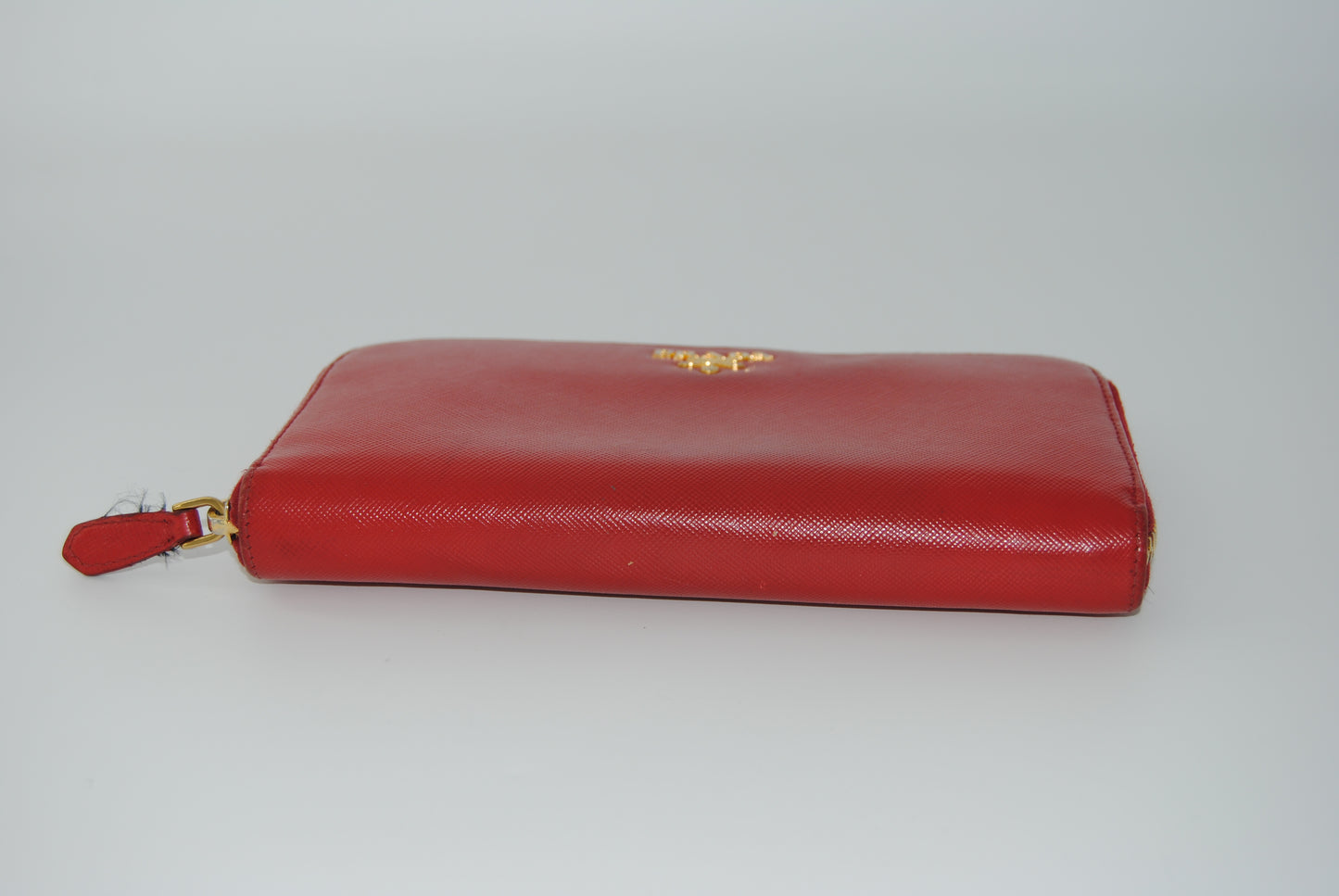 Prada Saffiano Metal Zip Around RED Pre Owned