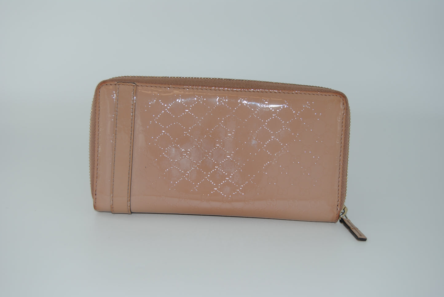 Gucci Microguccissima Patent Leather Zip Around Beige Wallet Pre Owned