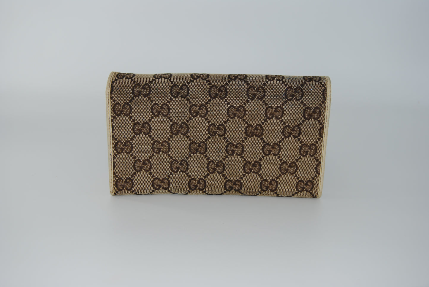 Gucci Monogram Metal Bar Continental Flap Wallet Off White