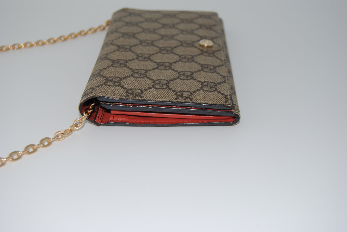Gucci GG Supreme Monogram Azalea Calfskin Wallet On Chain Beige Ebony Brown Sugar