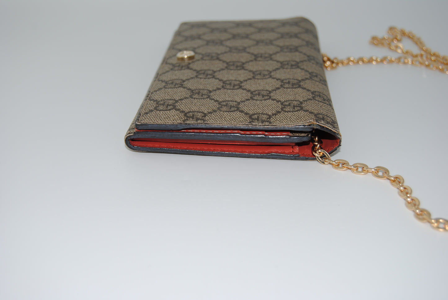 Gucci GG Supreme Monogram Azalea Calfskin Wallet On Chain Beige Ebony Brown Sugar
