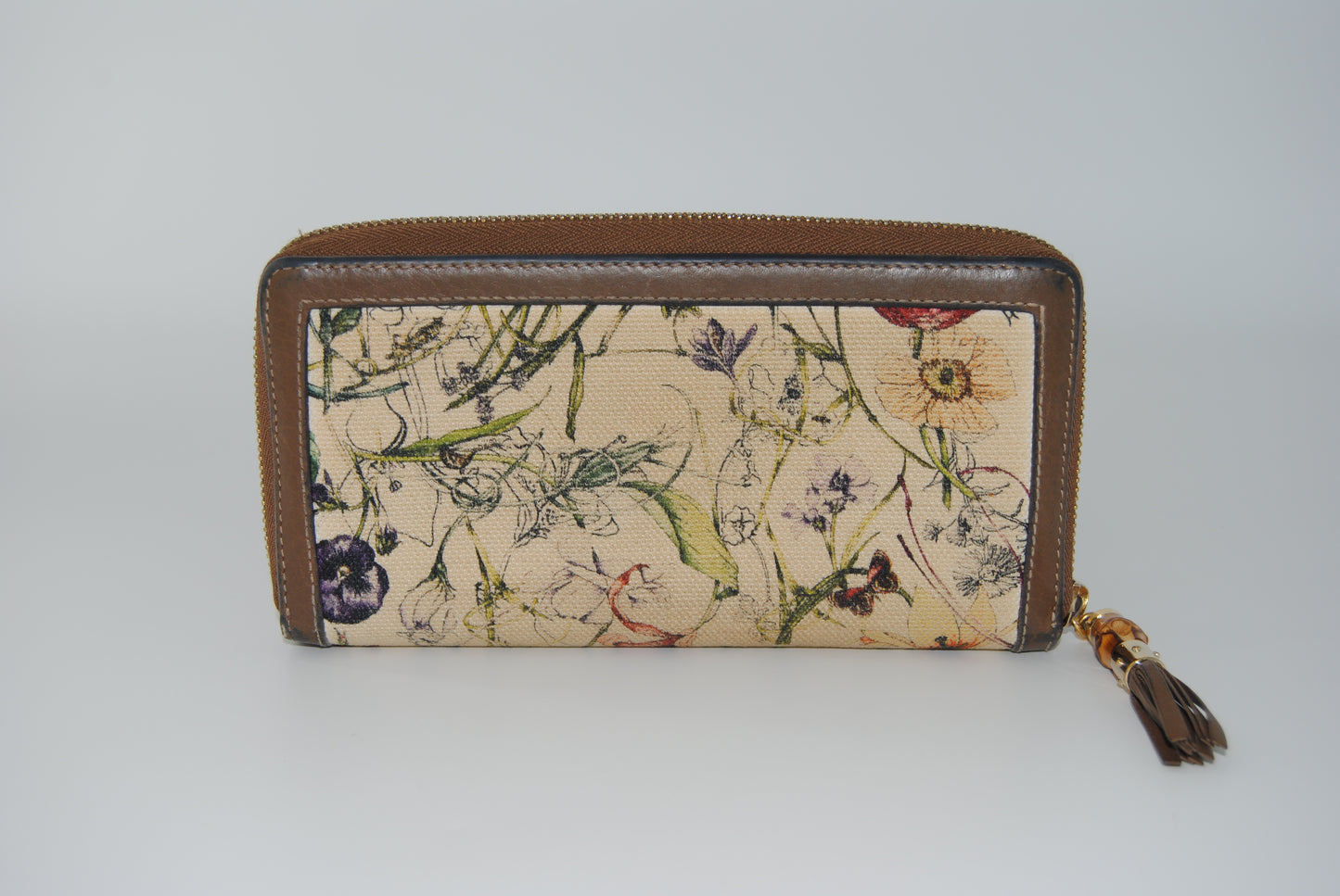 GUCCI BAMBOO FLORAL CANVAS WALLET WITH TASSEL