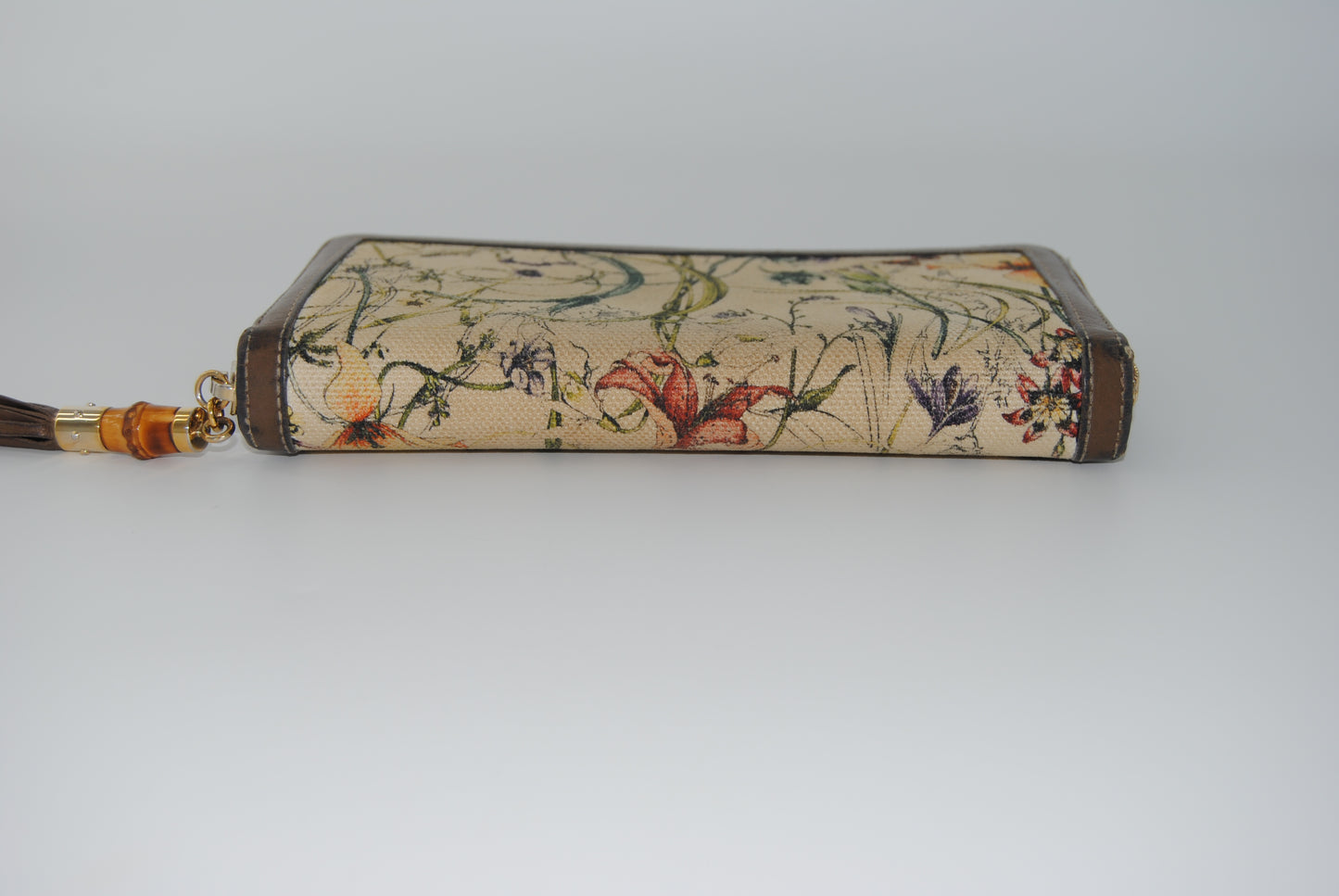 GUCCI BAMBOO FLORAL CANVAS WALLET WITH TASSEL