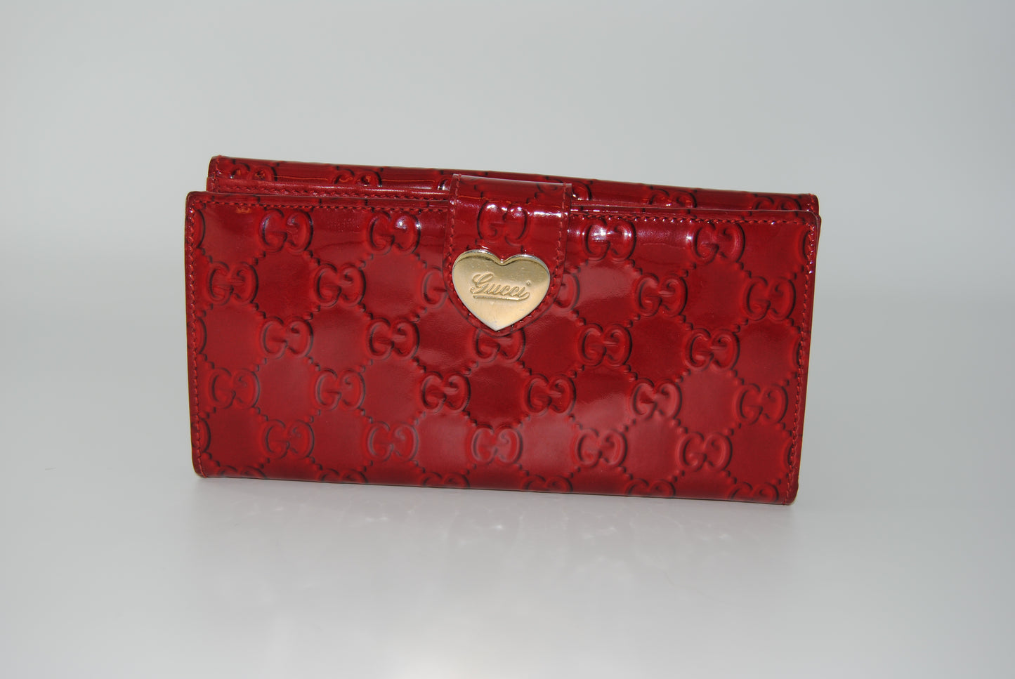 Gucci Red Microguccissima Patent Leather Heart Continental Wallet