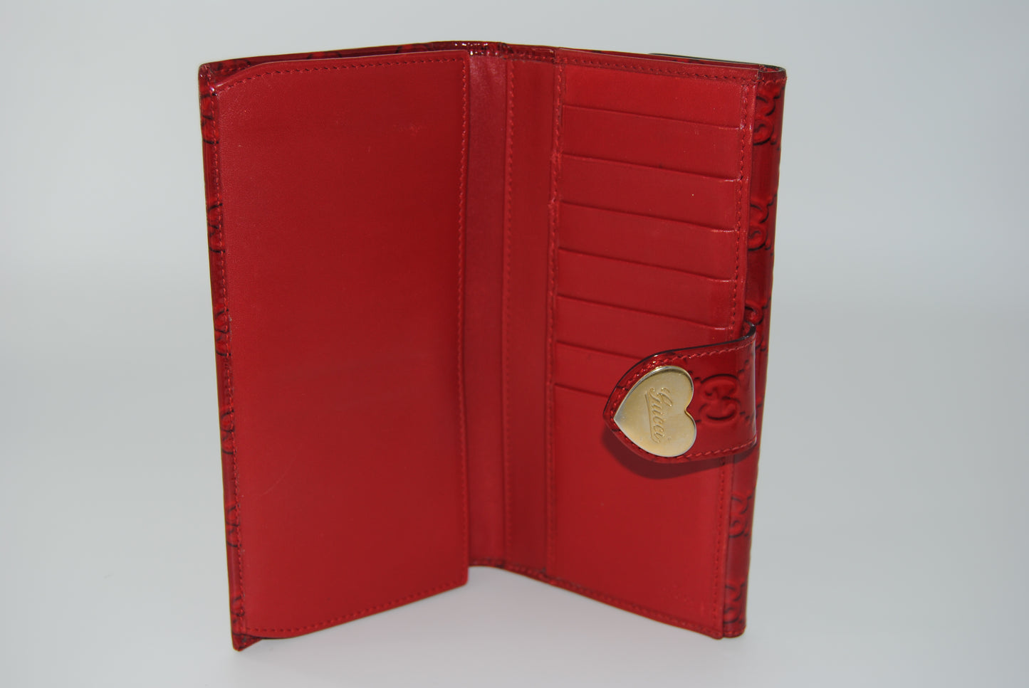 Gucci Red Microguccissima Patent Leather Heart Continental Wallet