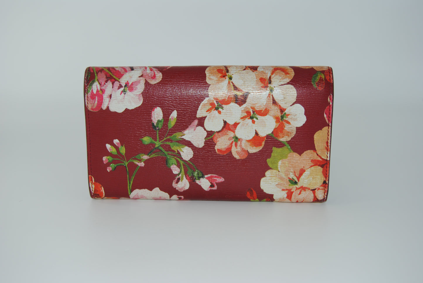 GUCCI GG Blooms Long Wallet with Hook Leather Red