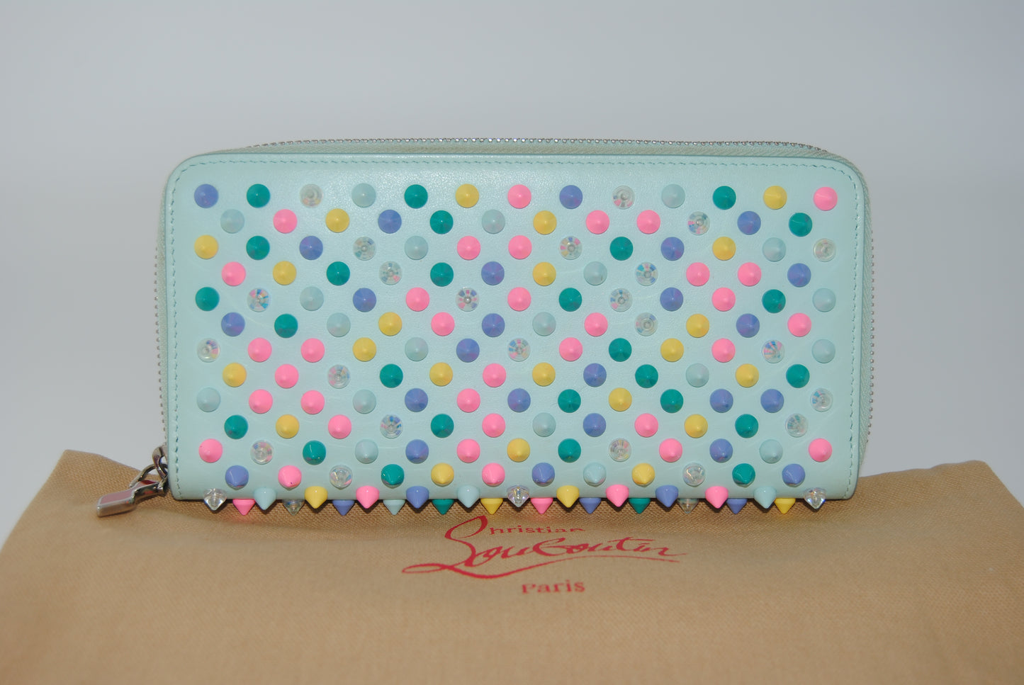 Christian Louboutin Long Wallet Panettone Studs Mint and Blue