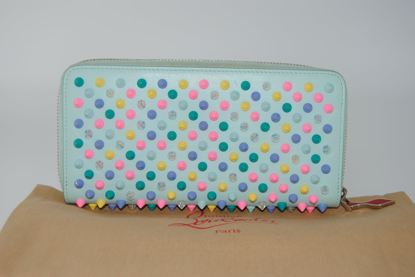 Christian Louboutin Long Wallet Panettone Studs Mint and Blue