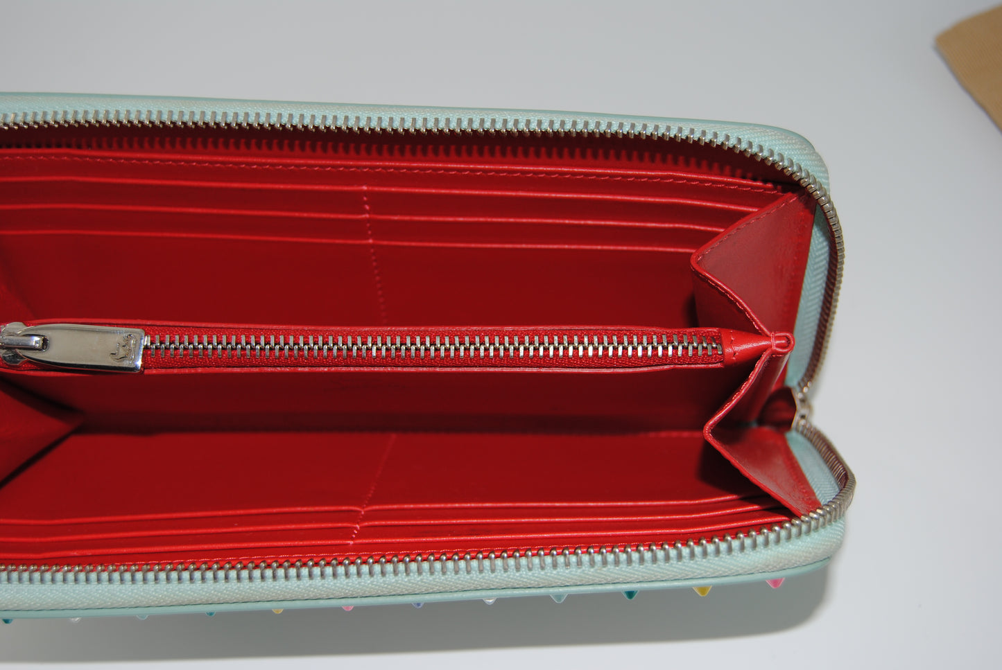 Christian Louboutin Long Wallet Panettone Studs Mint and Blue