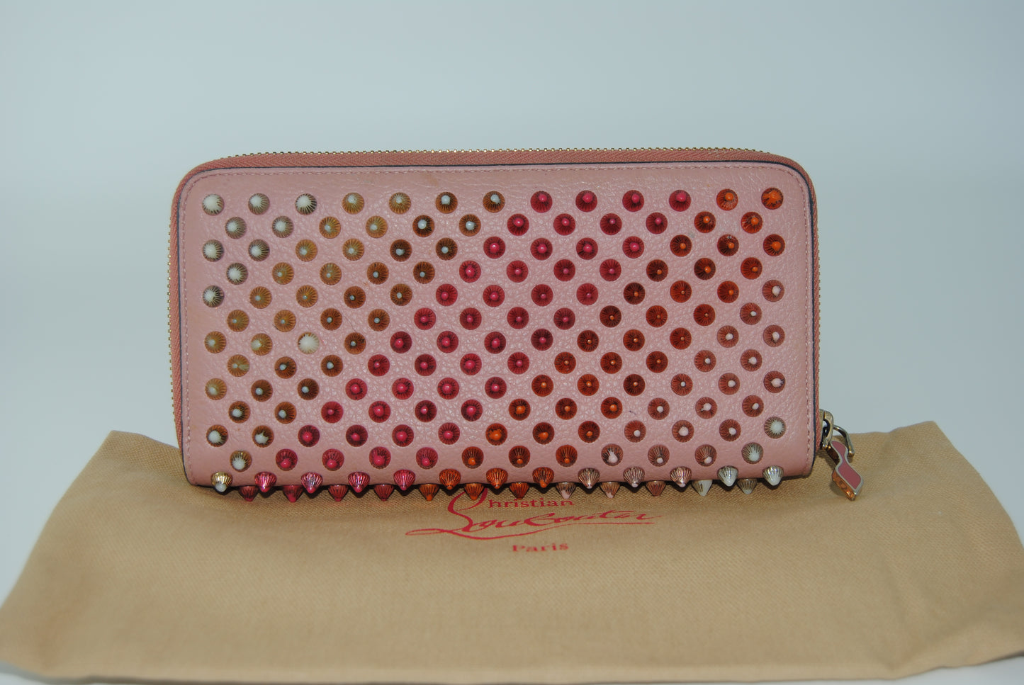 Christian Louboutin Panettone Long Wallet Zip Around Studs Pink Leather