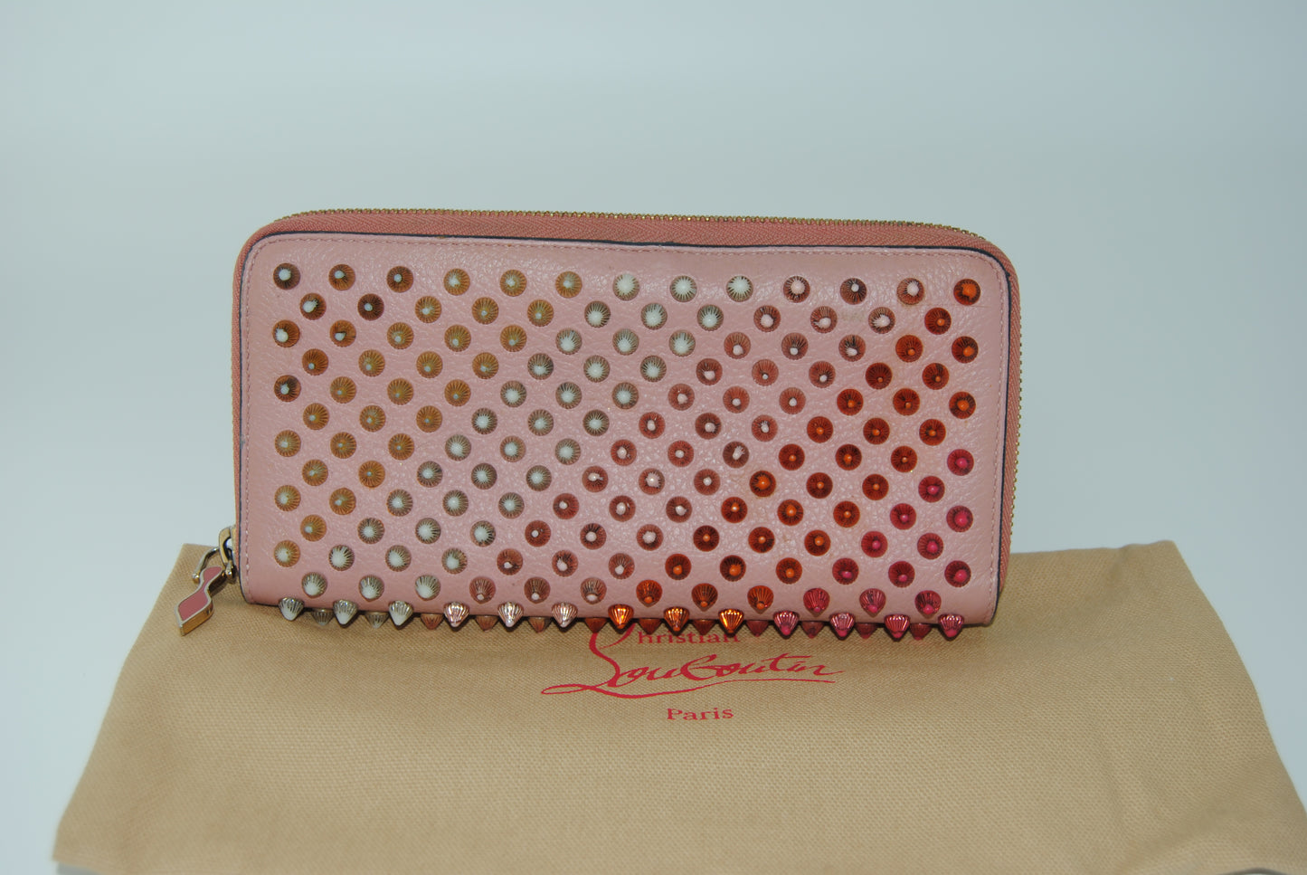 Christian Louboutin Panettone Long Wallet Zip Around Studs Pink Leather