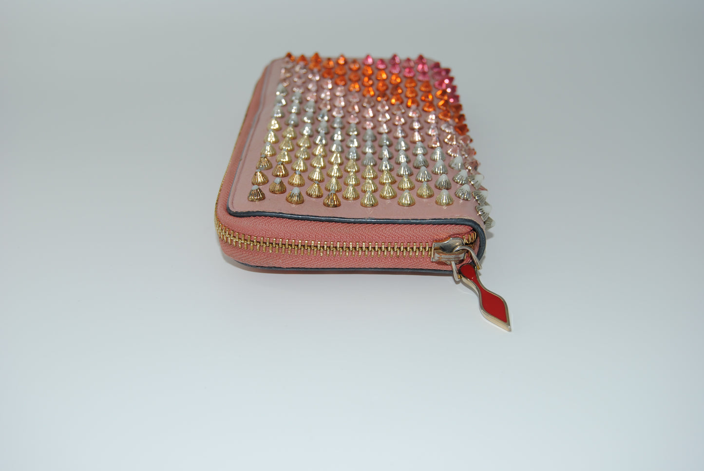 Christian Louboutin Panettone Long Wallet Zip Around Studs Pink Leather