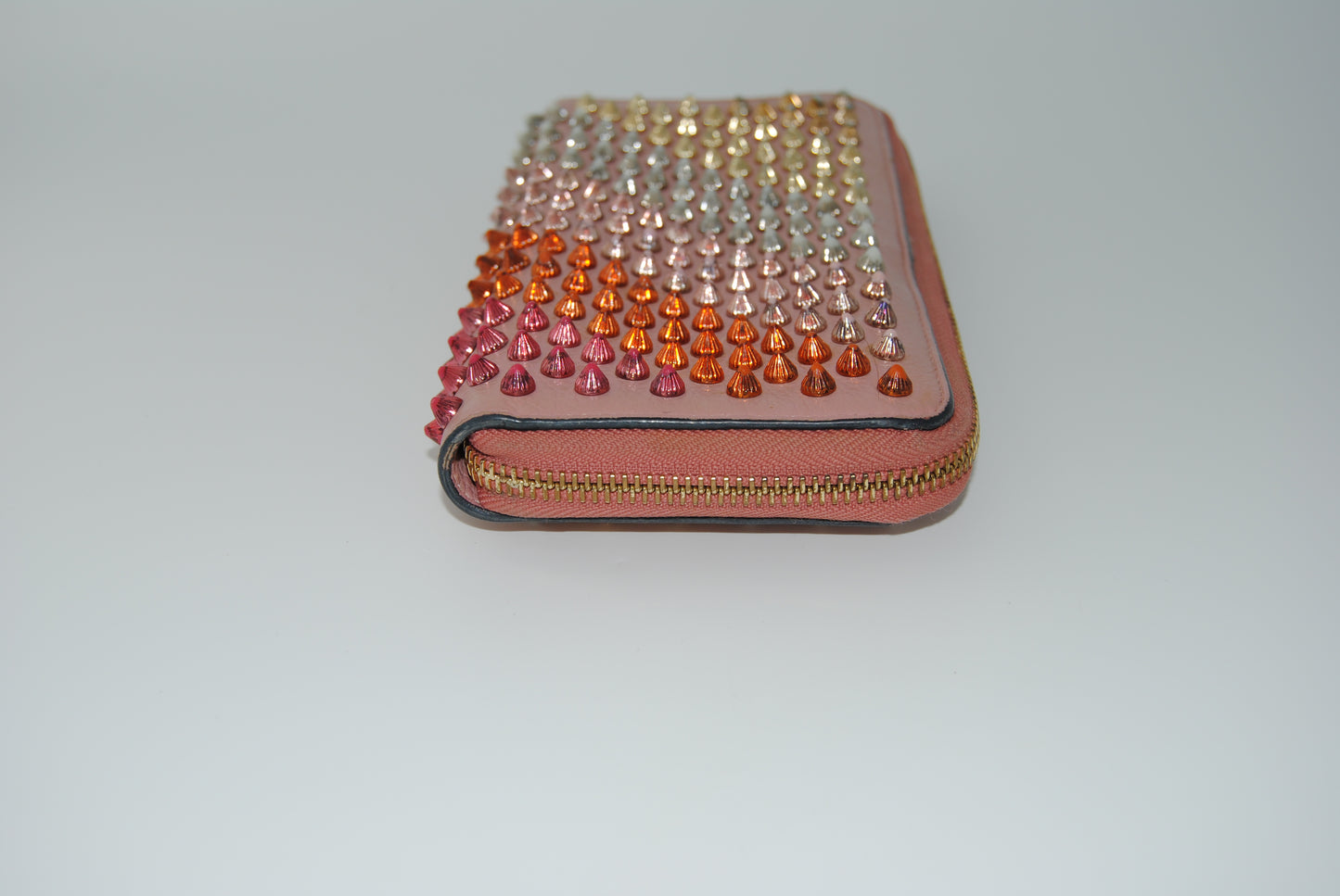 Christian Louboutin Panettone Long Wallet Zip Around Studs Pink Leather