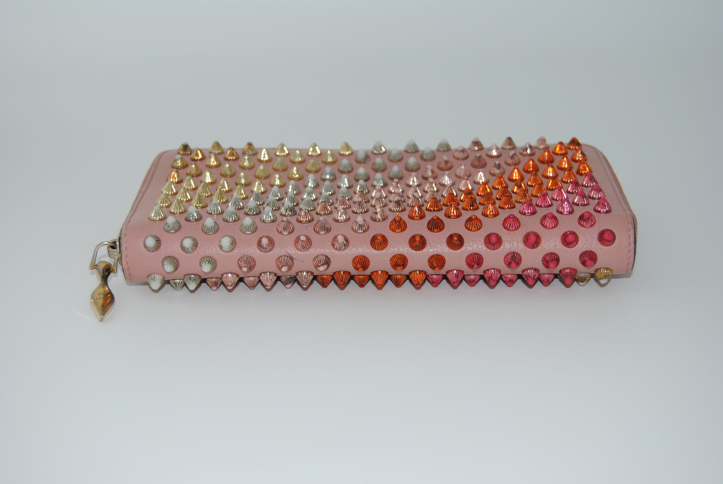Christian Louboutin Panettone Long Wallet Zip Around Studs Pink Leather