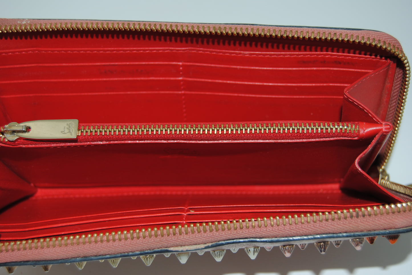 Christian Louboutin Panettone Long Wallet Zip Around Studs Pink Leather