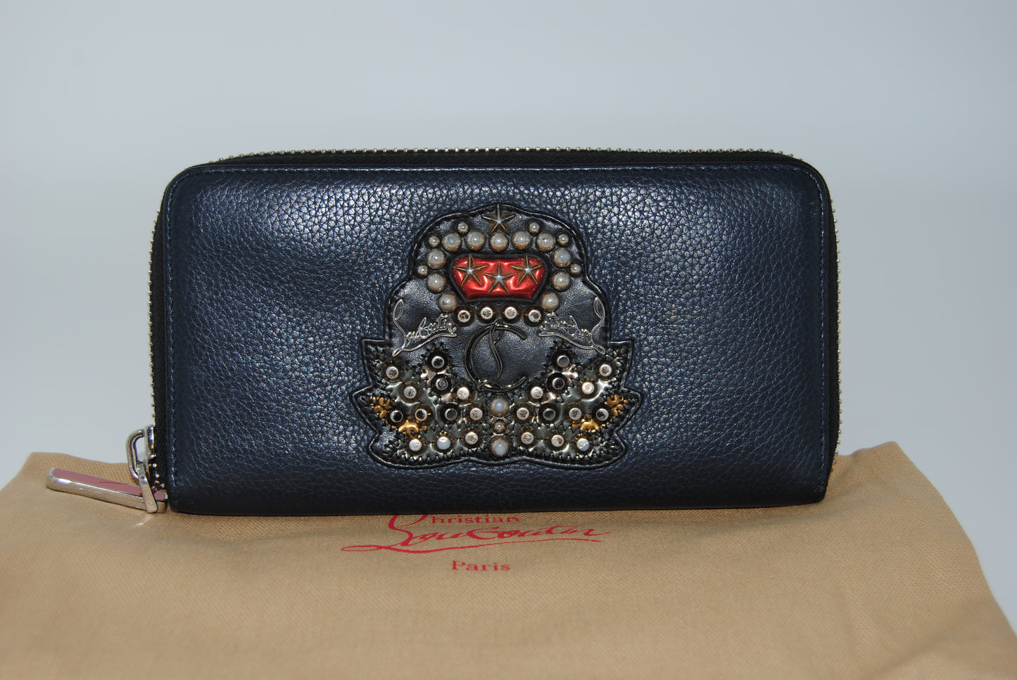Christian Louboutin Blue Navy Leather Panettone Zip Around Wallet