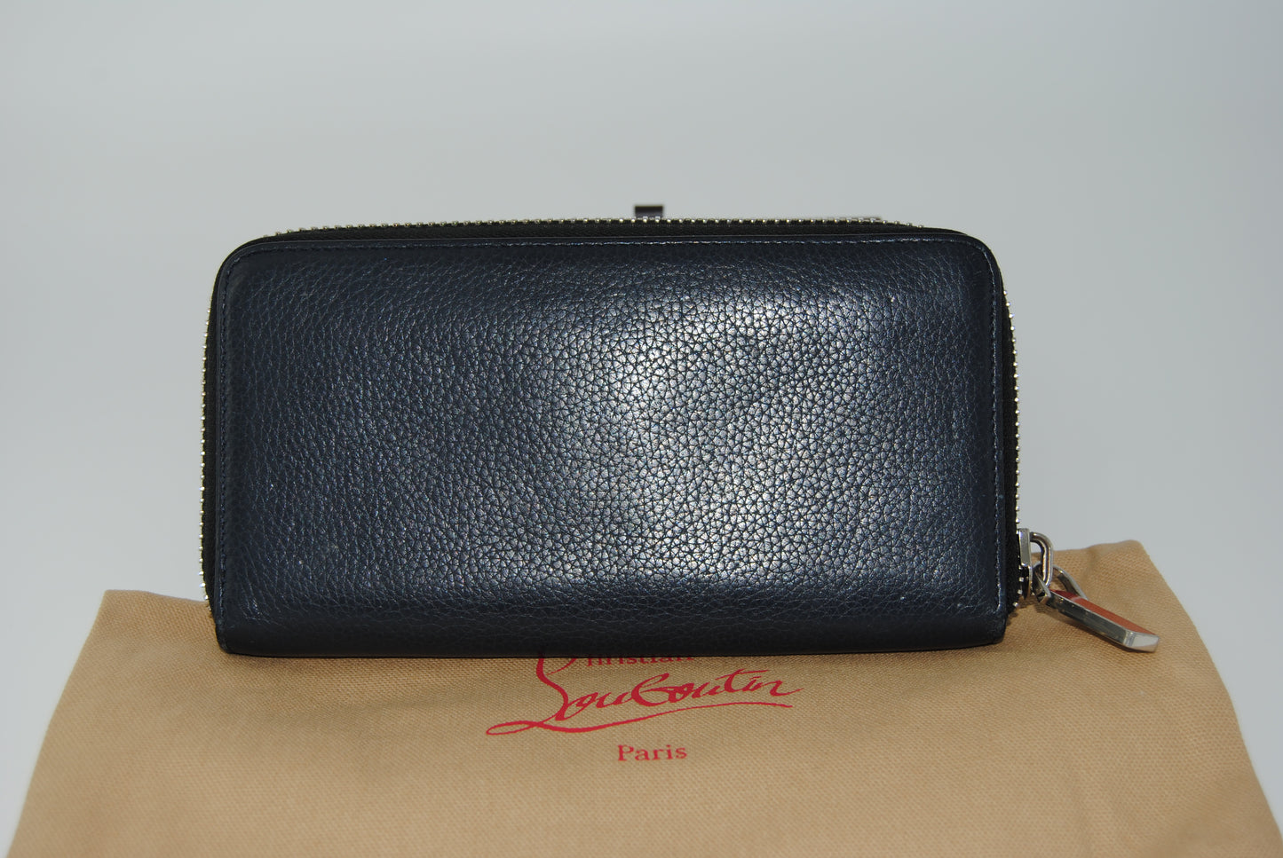 Christian Louboutin Blue Navy Leather Panettone Zip Around Wallet