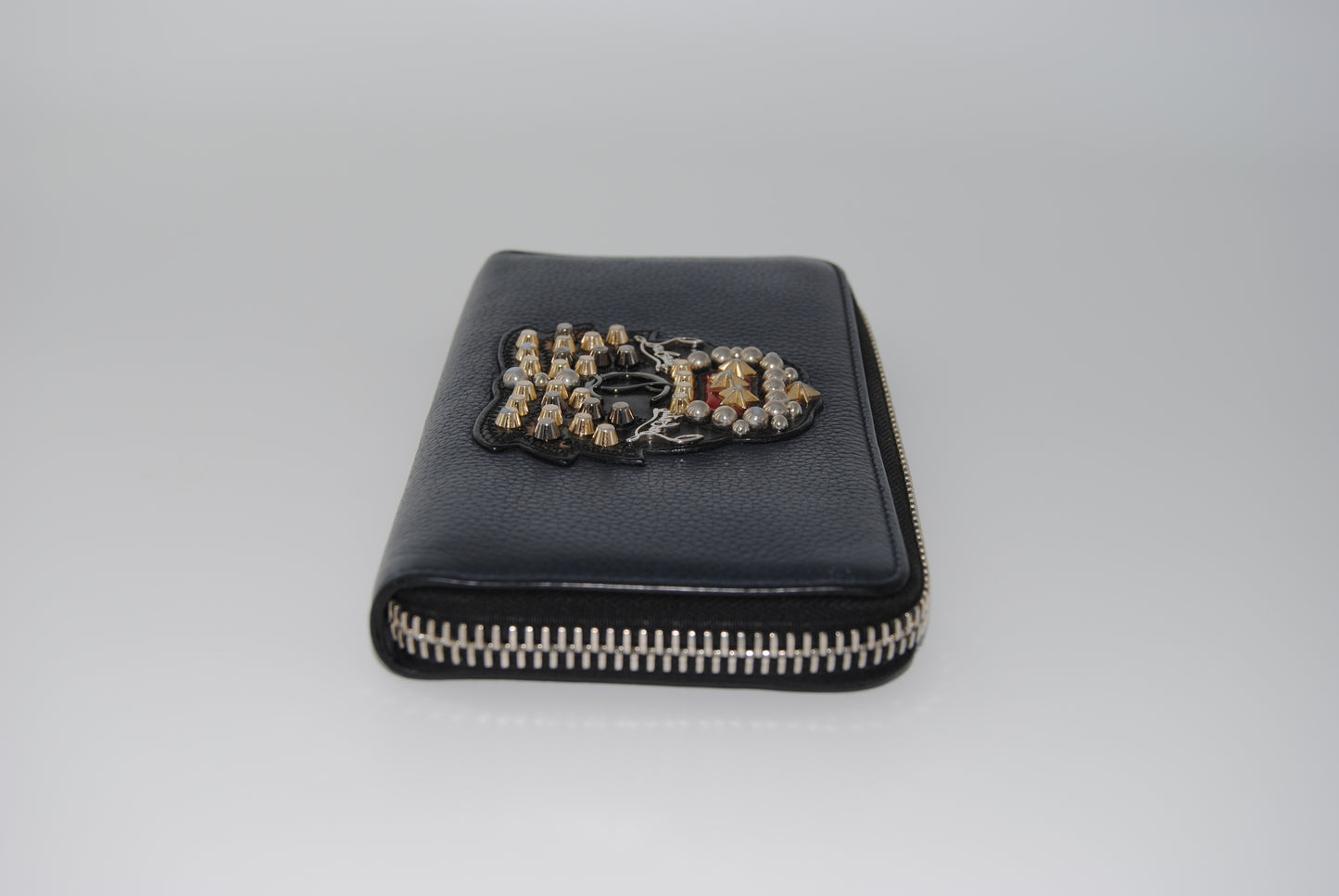 Christian Louboutin Blue Navy Leather Panettone Zip Around Wallet