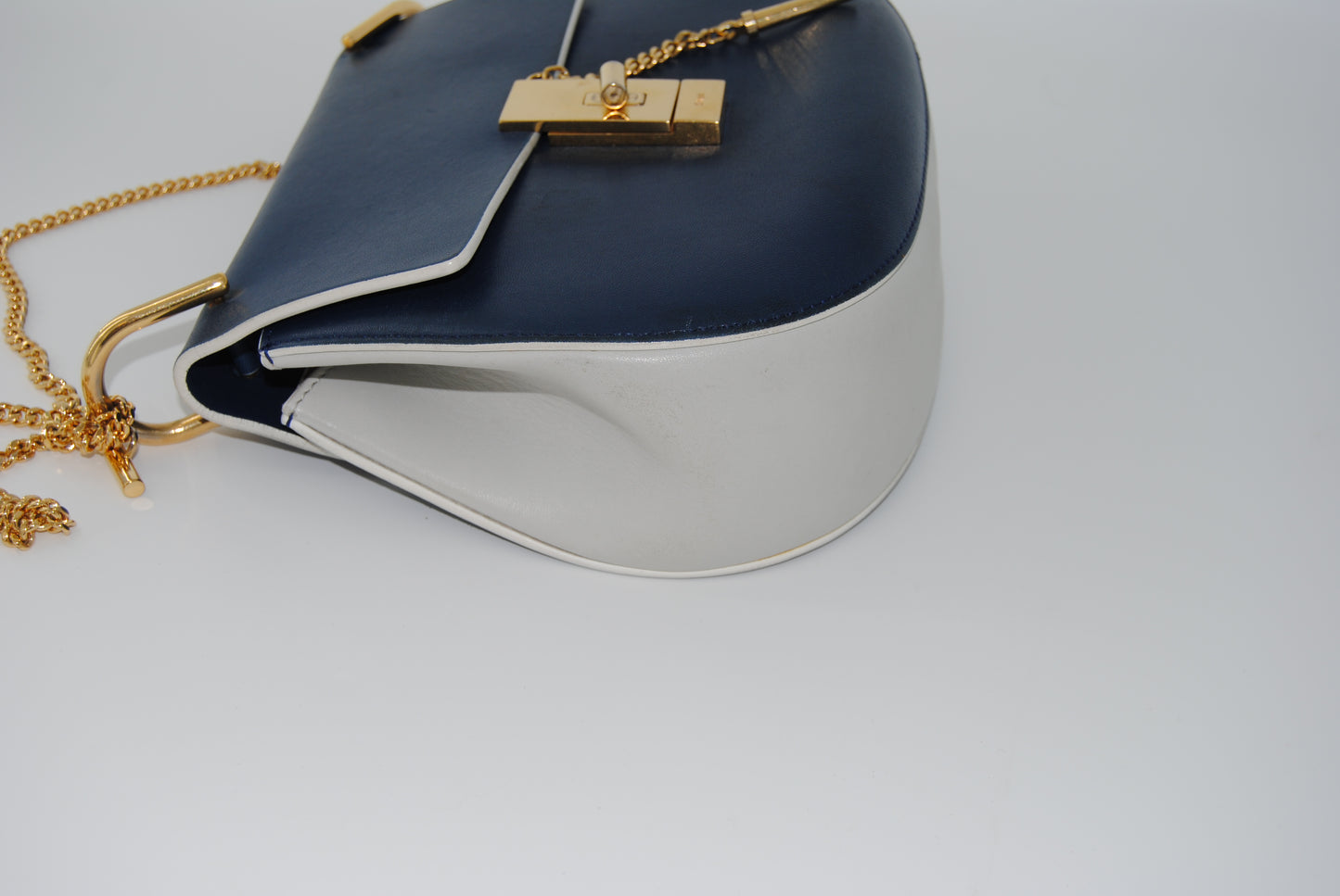 Chloe Royal Drew Bag Navy/Grey Smooth Leather Small