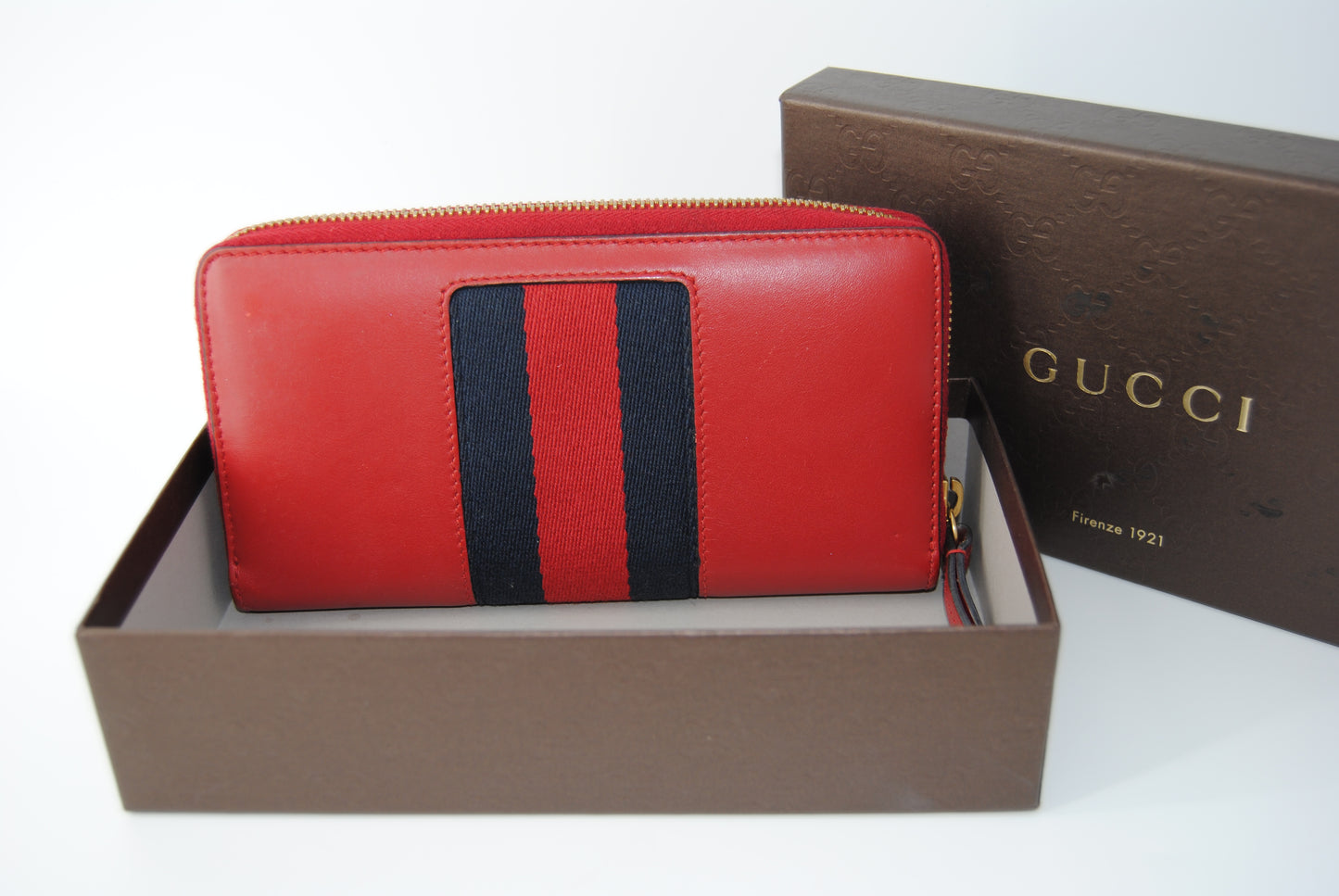 Gucci Calfskin Sylvie Zip Around Wallet Hibiscus Red
