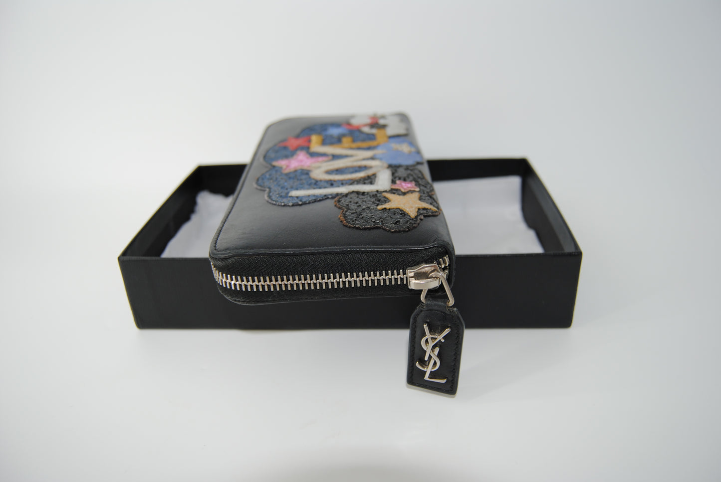Saint Laurent Rive Gauche Love Star Patchwork Round Wallet